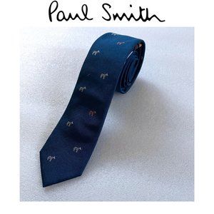 Paul Smith Men's Blue Navy Embroidered 'Zebra' Motif Silk Tie